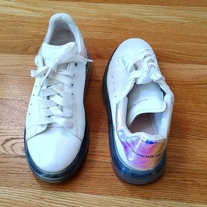 Alexander McQueen White Metallic Leather Sneakers Sz 42